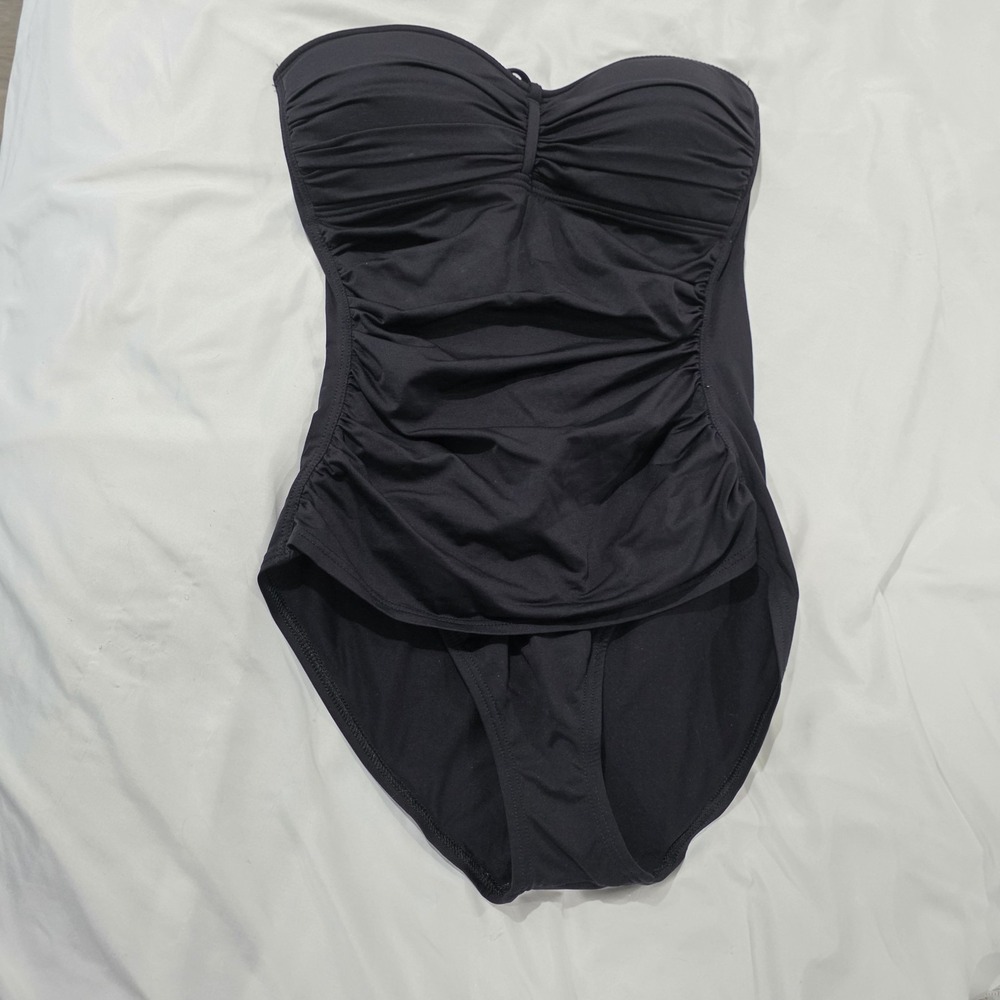 Boston Proper Womens Ruched One Peice‎ Bathing Suit Size 6 Black Swim Suit